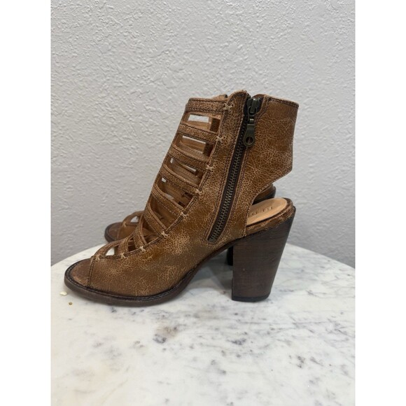 Bed|Stü Women's Gladiator Sandals Brown Leather Peep Toe Booties Zip organic - Picture 9 of 9